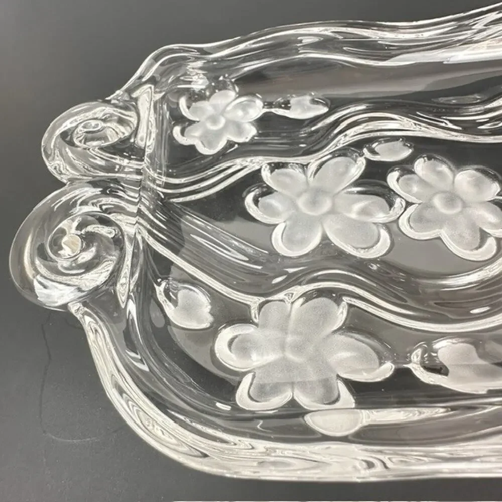 Celento Collection Fine Crystal Rectangle Serving Cake Tray Germany Floral Flowe
